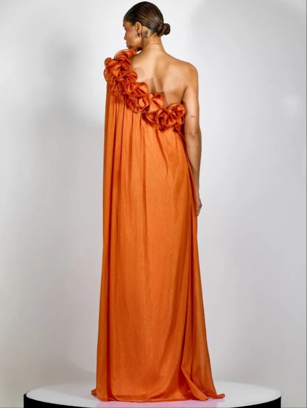 Sunfere Hedda Orange One Shoulder Ruffle Maxi Dress Size S Formal Gown - Picture 3 of 16